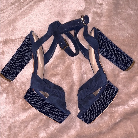 NWOT Aldo Suede Navy Leather Rope Wrapped Platform Chunky Heels Nautical 6 Woven - Picture 5 of 14